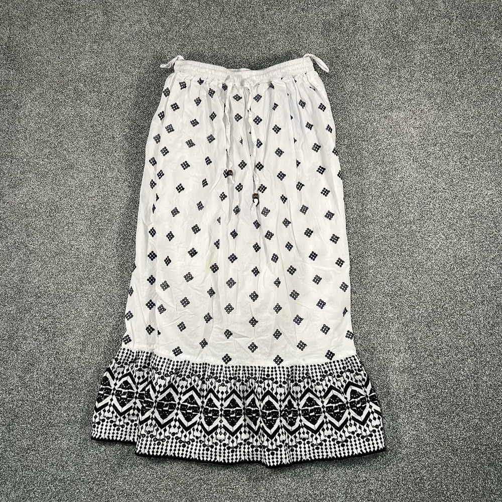 Dress Nado Womens L Maxi Skirt Black White Boho Print Pull On Long Cotton